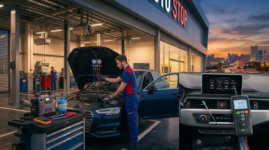 Car AC repair and refrigerant recharging in Dubai